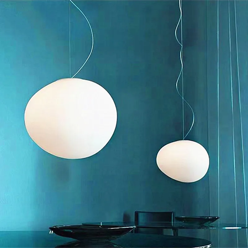Hanging Moon Lamp - Kandil tunggal putih bentuk batu minimalis,