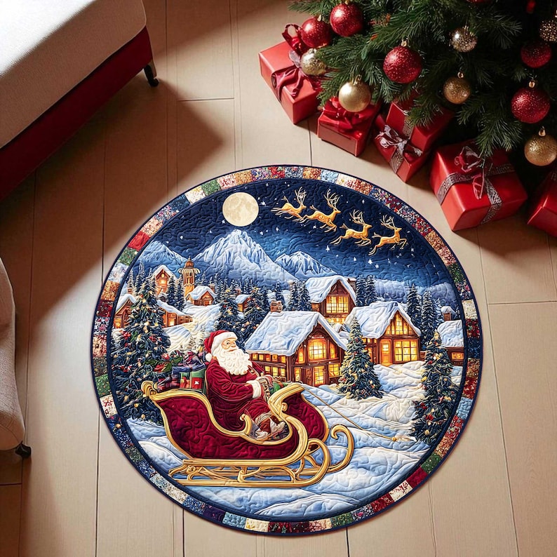 Home Xmas Decor Ideas - Keset Natal Santa Sleigh, Karpet Lantai
