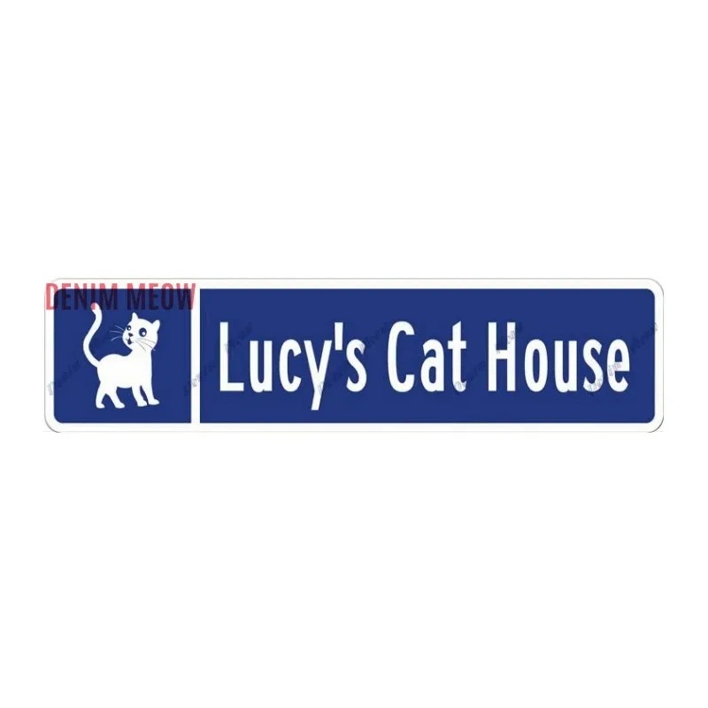 Home Decor Cat - Papan Nama Kucing Biru yang Dipersonalisasi,