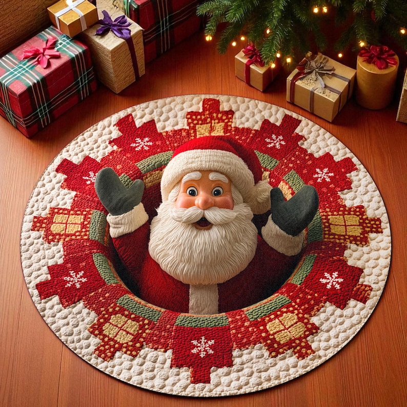 Home Xmas Decor Ideas - Keset Bulat Santa Claus Natal, Keset