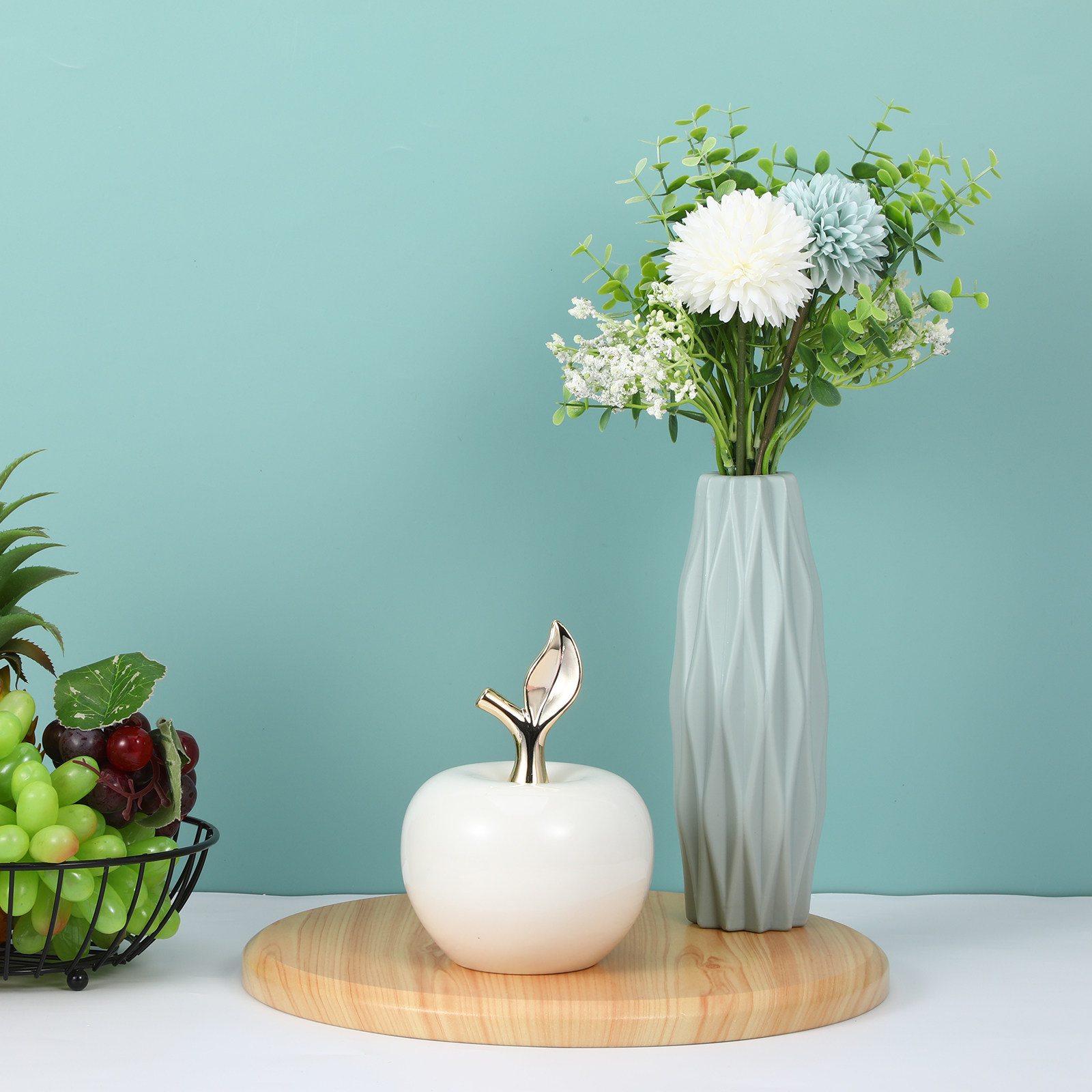 Home Xmas Decor Ideas - Ornamen Apel Keramik Simulasi Buah yang