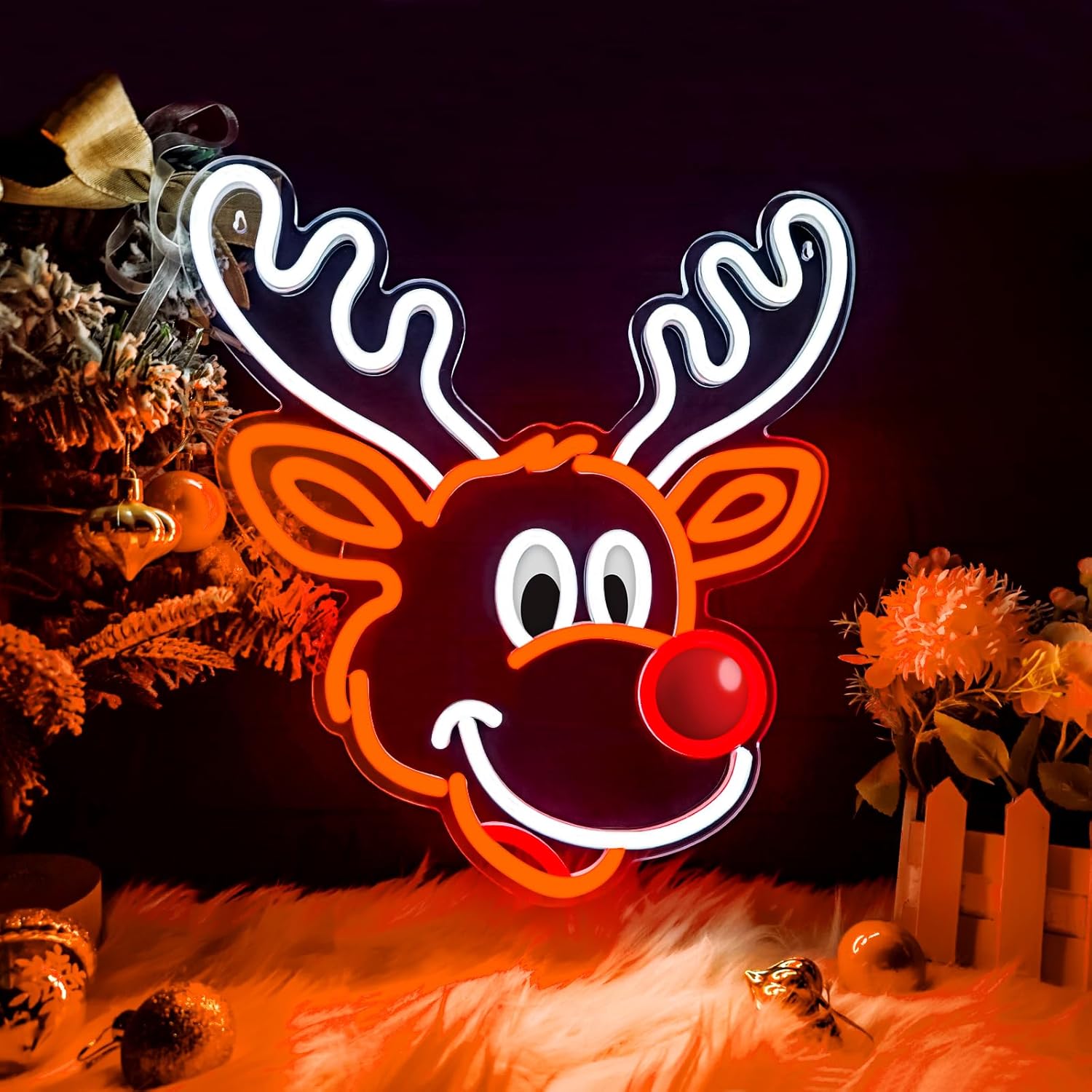 Home Xmas Decor Ideas - Lampu Neon Rusa Natal Lucu dengan