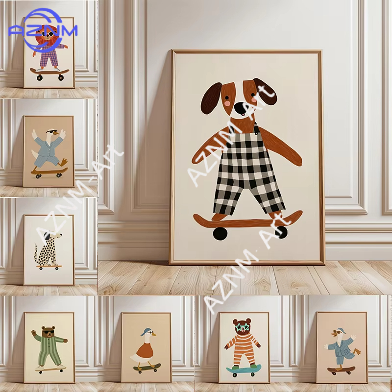 Home Decor Duck - 1 Buah Poster Skateboard Hewan Lucu