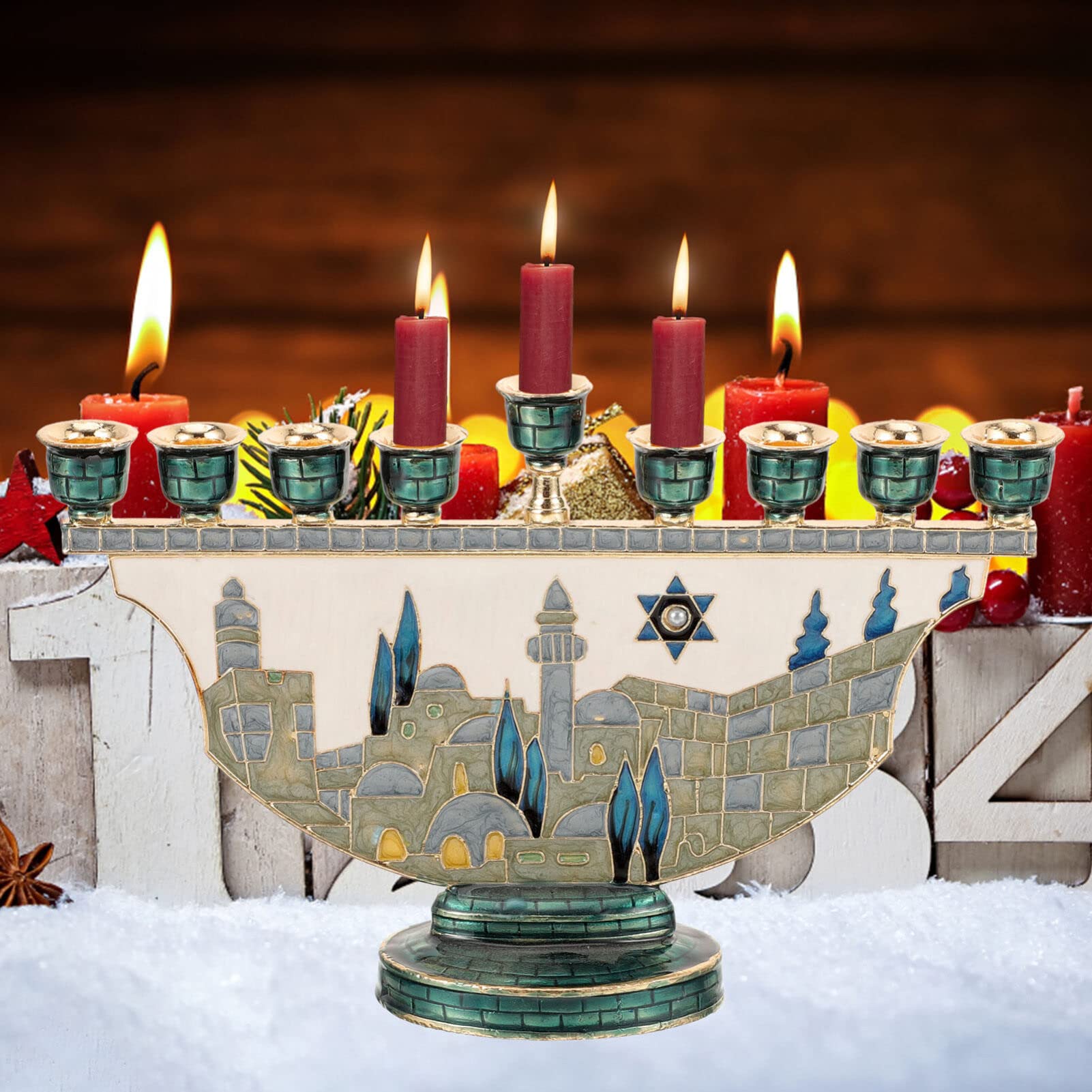 Home Decor Gift - Tempat Lilin Hanukkah Menorah Yerusalem 9